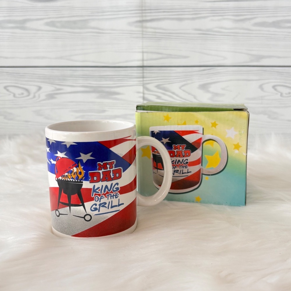My Dad King of the Grill Patriotic American Flag BBQ Ceramic Coffee Mug Gift
